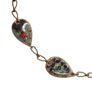 Vintage Enamel Copper Fish Lure Necklace Blue Red Boho Artsy Handmade16-19"